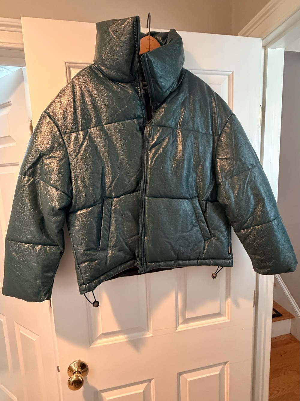 Women's Anthropologie Teal Puffer Jacket - Cozy High Collar Coat